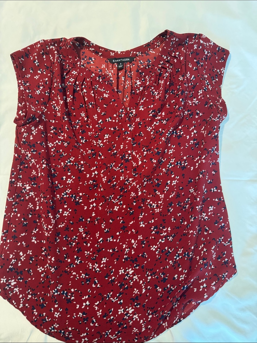 Stitch Fix Burgundy Red Floral Cap-Sleeve Blouse